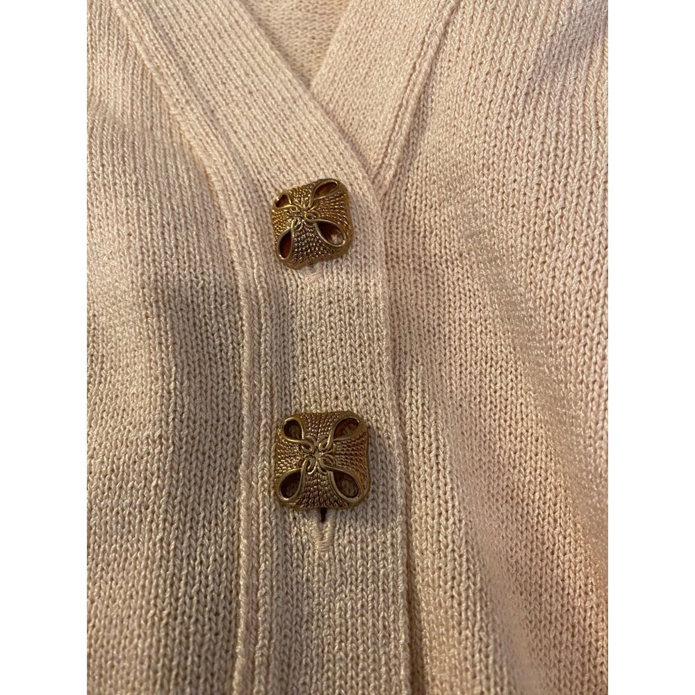 Vintage Laura by Alyzia Skirt Set Beige Short Sleeve Top Buttons Knit 14 Petite - Picture 6 of 16